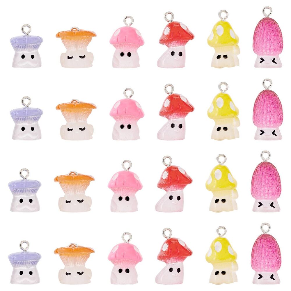 7696 Resin Mushroom Charms 24 Pcs 3D Cute Mushroom Charms Candy Color